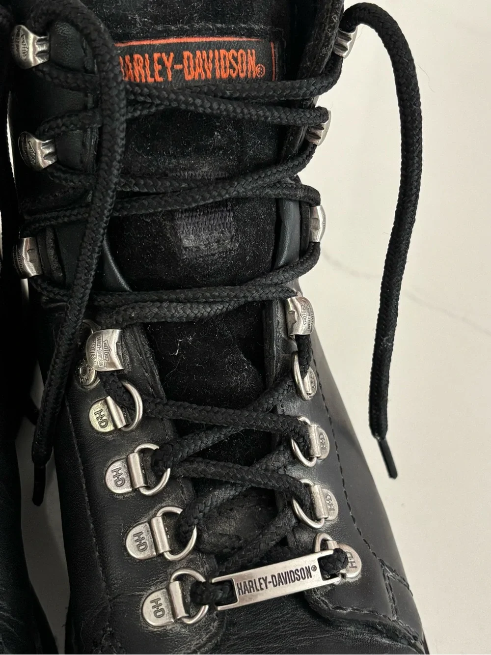 Harley-Davidson Black Leather Lace-Up Motorcycle Boots with Metal Eyelets
